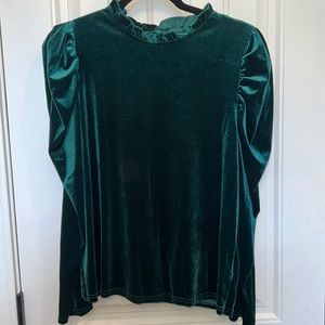Shein puff sleeve ruffle velvet mock neck 🎄🎄 perfect Christmas party top 🎄🎄
